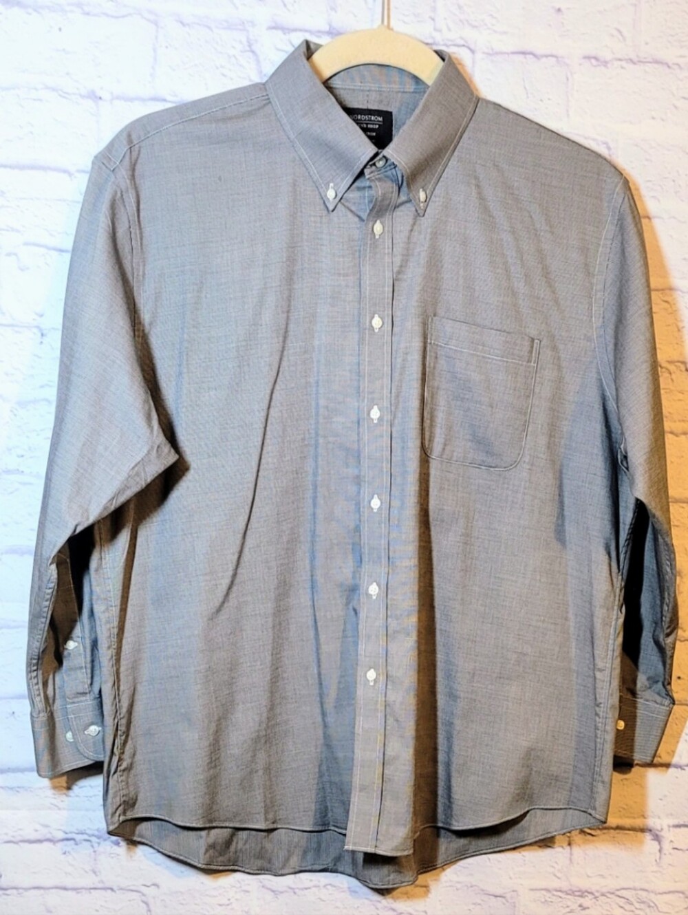 Nordstrom Dress Shirt Mens 17.5 33 Traditional Fit Gray White Gingham Non Iron